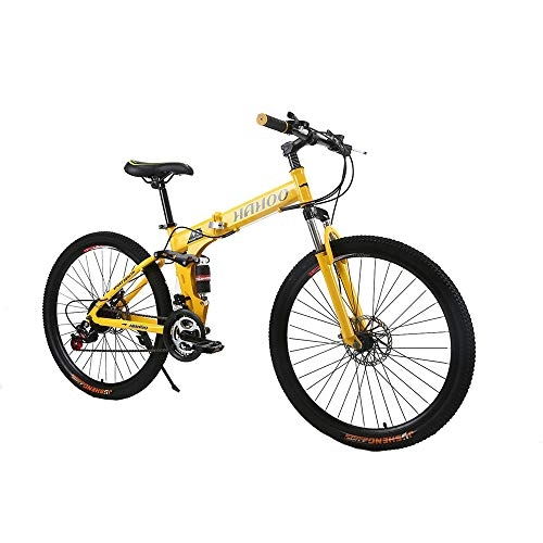 Folding Mountain Bike : Shock Speed Mountain Bike Bicycle Spoke Wheels Folding 24 / 26 Inch Dual Disc Brakes (27Speed), Yellow, 26" 27speed