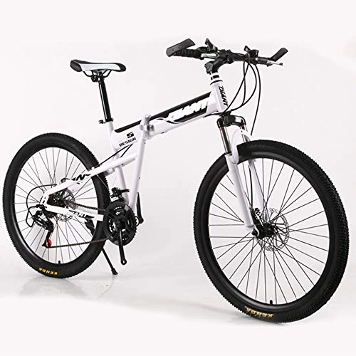Folding Mountain Bike : SIER 26 inch double disc mountain bike wheel integrally folded mountain bike shock absorber 21 speed transmission vehicle, White