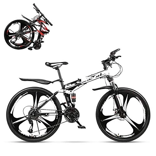 Folding Mountain Bike : SLRMKK Folding Adult Bicycle, 26 Inch Variable Speed Mountain Bike, Double Shock Absorber for Men and Women, Dual Discbrakes, 21 / 24 / 27 / 30 Speed Optional