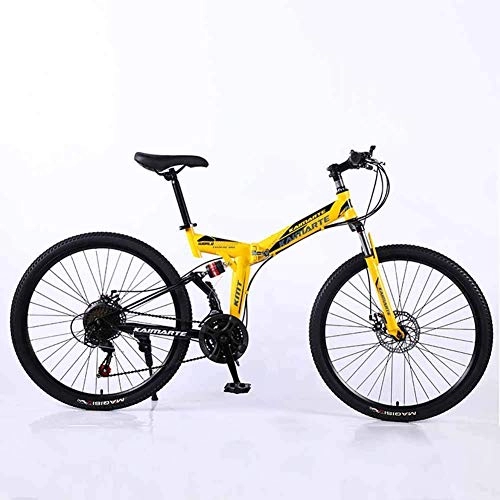 Folding Mountain Bike : smzzz Sports Outdoors Commuter City Road Bike Bicycle Mountain Folding Frame MTB Dual Suspension Mens 24 Speeds 26 Inch High-Carbon Steel Bicycle Disc Brakes Yellow 27speed