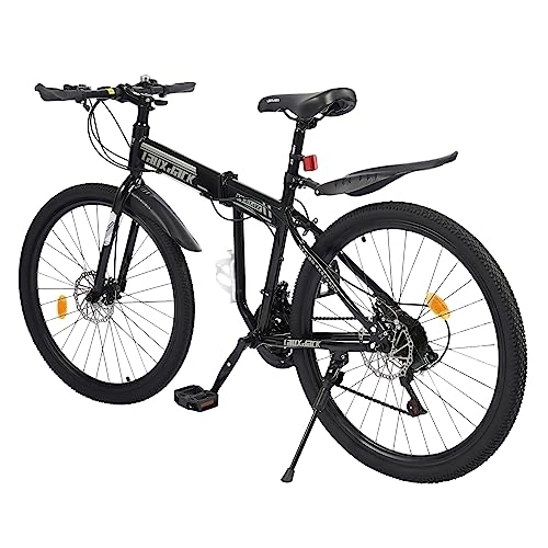 Folding Mountain Bike : Soberoses 26 Inch Mountain Bike 21 Speed Adult Bicycle Foldable MTB Full Suspension Disc Brake Height Adjustable with Mudguard Non-Slip Handlebars & Pedals