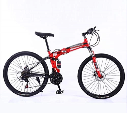 Folding Mountain Bike : Sports Folding Bicycle Mountain Bikes, 21 / 24 / 27 Speed Steel Frame Double Shock Absorption Bicycle, 24 / 26 Inch (Color : Red, Size : 24 inch 24 speed)