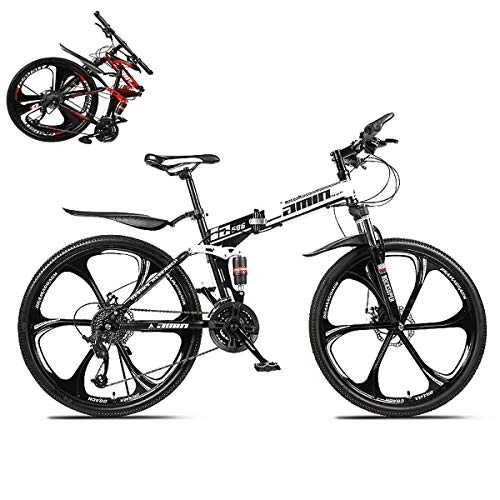 Folding Mountain Bike : STRTG Folding Mountain Bike, Full Suspension MTB, Folding Outroad Bicycles, Folded Within 10 Seconds, 21 * 24 * 27 * 30-Speed, 24 26-inch Wheels Outdoor Bicycle