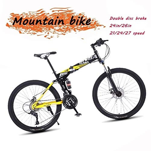 Folding Mountain Bike : Student Mountain Bike, 24 / 26 Inch Wheels, Mountain Trail Bike High Carbon Steel Folding Outroad Bicycles, 21 / 24 / 27-Speed Bicycle Full Suspension MTB Gears Dual Disc Brakes Mountain Bicycle