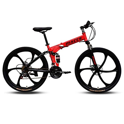 Folding Mountain Bike : SXXYTCWL Mountain Bike, 26 Inch 21-Speed Mountain Bike Bicycle, with Double Disc Brake Folding Bicycle, Thickened Carbon Steel Frame, 6 Knife Wheel jianyou (Color : Red)