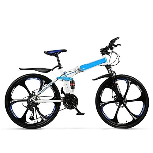 Folding Mountain Bike : SYCHONG 21 Speed Foldable Bike, 26 / 24 Inch Folding Bicycle, Double Disc Brake, Small Portable Male And Female Leisure Bicycle, Blue, 24inches，26inches