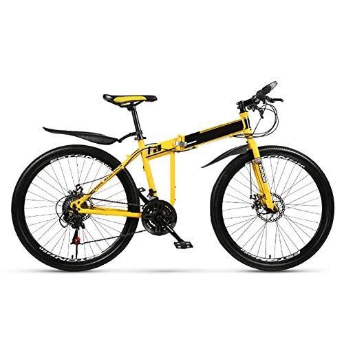 Folding Mountain Bike : SYCHONG 21 Speed Foldable Bike, 26 / 24 Inch Folding Bicycle, Double Disc Brake, Spoke Wheel, Small Portable Male And Female Leisure Bicycle, D