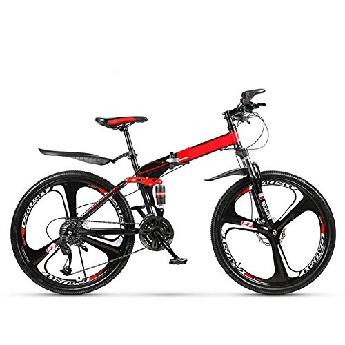 Folding Mountain Bike : SYCHONG 21 Speed Foldable Bike, 26 / 24 Inch Folding Bicycle, Dual Suspension, Double Shock, Male And Female Off-Road Racing Absorber Bicycle, Black, 24inches