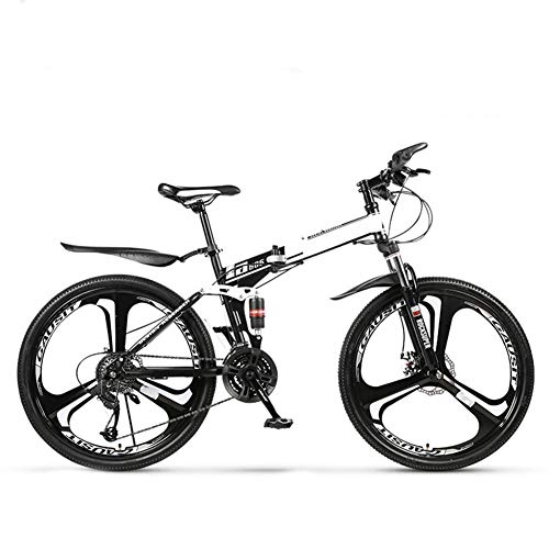 Folding Mountain Bike : SYCHONG 21 Speed Foldable Bike, 26 / 24 Inch Folding Bicycle, Dual Suspension, Double Shock, Male And Female Off-Road Racing Absorber Bicycle, White, 26inches