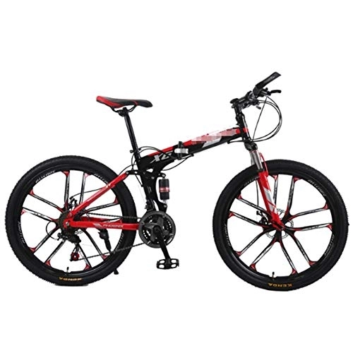 Folding Mountain Bike : SYCHONG 27 Speed Foldable Mountain Bike 26 Inches 10-Spoke Wheel Dual Suspension Dual Disc Brake MTB Tire Bicycle, A