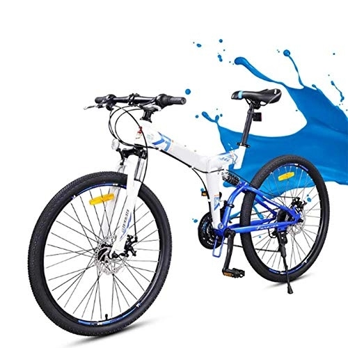 Folding Mountain Bike : SYCHONG Foldable Bicycle, 24" Mountain Bike 24 Speed Folding Bicycle Double Shock Absorption Men Or Women MTB, Blue