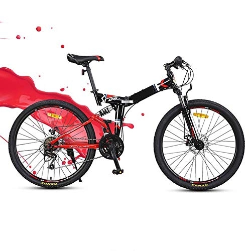 Folding Mountain Bike : SYCHONG Foldable Bicycle, 24" Mountain Bike 24 Speed Folding Bicycle Double Shock Absorption Men Or Women MTB, Red