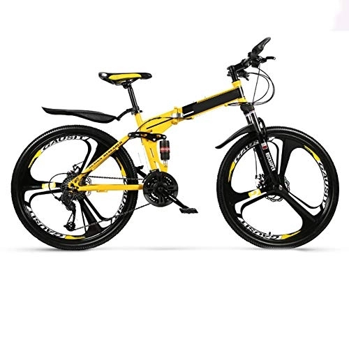 Folding Mountain Bike : SYCHONG Folding Mountain Bike Bicycle, 24Speed, High Carbon Steel Frame, Non-Slip, Double Shock, Male And Female Off-Road Racing Bicycle, Yellow, 26inches