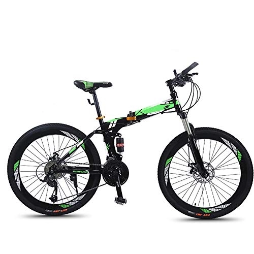 Folding Mountain Bike : SYCHONG Folding Mountain Bike Variable Speed 24 / 26 Inches Dual Suspension Folding Bike MTB Bicycle, Green, 24speed