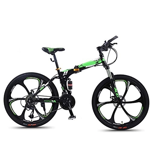 Folding Mountain Bike : SYCHONG Folding Mountain Bike Variable Speed 24 / 26 Inches Six-Knife Wheel Shock Absorption Folding Bike MTB Bicycle, Green, 24speed
