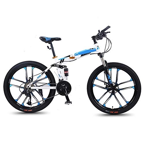 Folding Mountain Bike : SYCHONG Folding Mountain Bike Variable Speed 24 / 26 Inches Ten-Knife Wheel Shock Absorption Folding Bike MTB Bicycle, Blue, 24speed