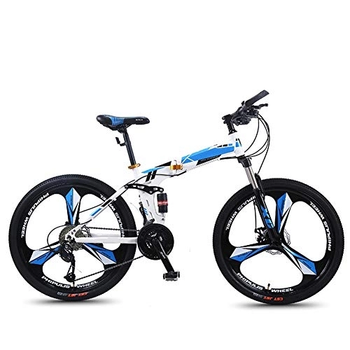 Folding Mountain Bike : SYCHONG Folding Mountain Bike Variable Speed 24 / 26 Inchesthree-Knife Wheel Folding Bike MTB Bicycle, Blue, 24inches
