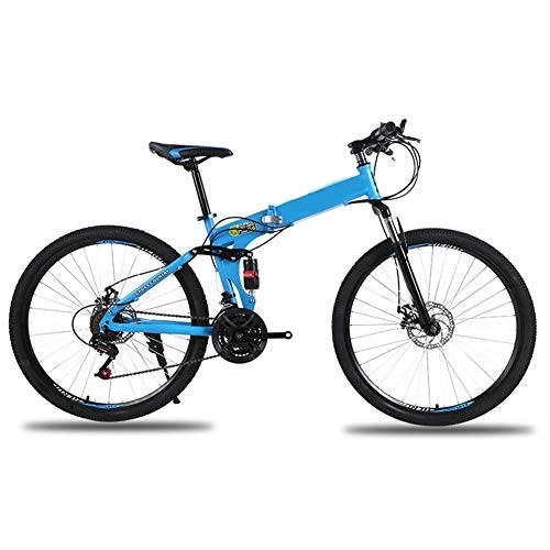 Folding Mountain Bike : SYCHONG Mountain Bike 21Speed 26 Inches Wheel Dual Suspension Folding Bike Dual Disc Brake MTB Bicycle, Blue