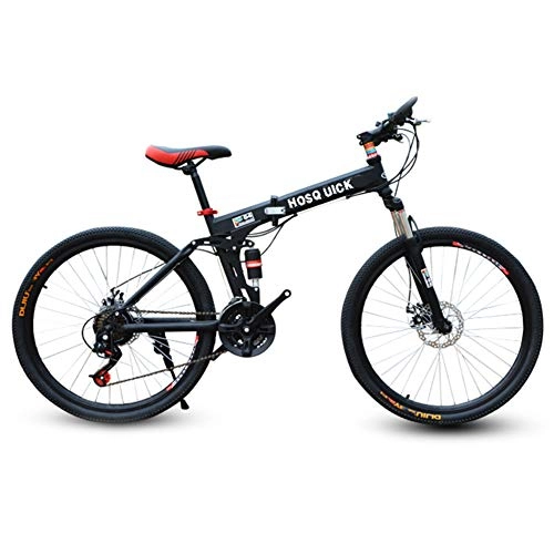 Folding Mountain Bike : SYCHONG Mountain Bike Spoke Wheels Dual Suspension Folding Bike 27 Speed MTB Bicycle, Black, 24inches