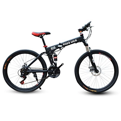 Folding Mountain Bike : SYCHONG Mountain Bike Spoke Wheels Dual Suspension Folding Bike 27 Speed MTB Bicycle, Black, 26inches