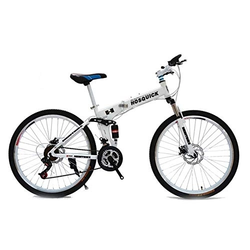 Folding Mountain Bike : SYCHONG Mountain Bike Spoke Wheels Dual Suspension Folding Bike 27 Speed MTB Bicycle, White, 24inches