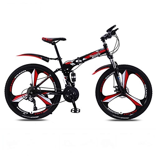Folding Mountain Bike : SZKP Mountain Bike Folding Bikes, 27-Speed Double Disc Brake Full Suspension Anti-Slip, Off-Road Variable Speed Racing Bikes For Men And Women (Color : Red, Size : 24 inches)