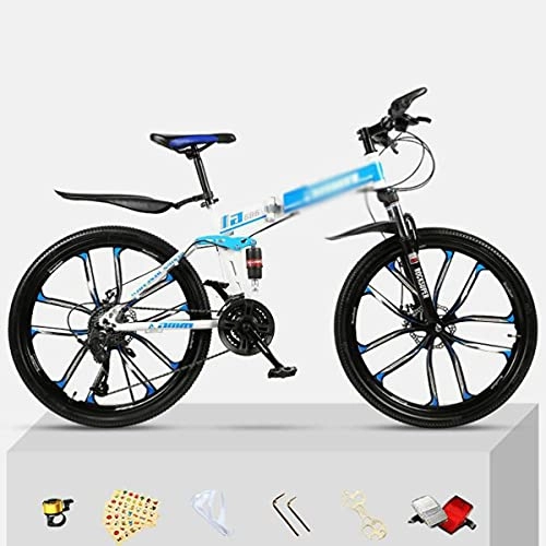 Folding Mountain Bike : T-Day Mountain Bike 26" All-Terrain Mountain Bike Folding Carbon Steel Frame 21 / 24 / 27-Speed Double Disc Brake Bicycle Hydraulic Shock Absorption Bike For Adult Or Teens(Size:21 Speed, Color:Blue)