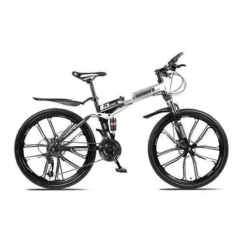 Folding Mountain Bike : T-Day Mountain Bike 26 In Folding Mountain Bike 21 Speed Bicycle For Men Or Women MTB Foldable Carbon Steel Frame Frame With Dual Suspension(Size:27 Speed, Color:White)