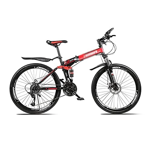 Folding Mountain Bike : T-Day Mountain Bike 26 Inch Sports Leisure Bikes Folding Carbon Steel Frame With Dual Suspension 21 / 24 / 27-Speed For Men Woman Adult And Teens(Size:21 Speed, Color:Red)