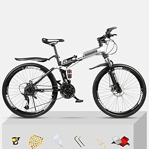Folding Mountain Bike : T-Day Mountain Bike Folding Bikes 26 Inch Wheels Mountain Bicycle Carbon Steel Frame 21 / 24 / 27 Speeds With Disc Brake, Front Suspension Fork(Size:27 Speed, Color:White)
