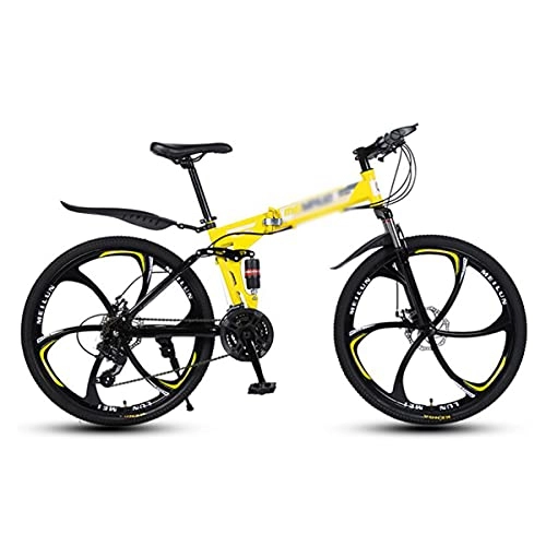 Folding Mountain Bike : T-Day Mountain Bike Full Suspension Folding Mountain Bike 26" Wheel 21 / 24 / 27 Speed With Dual-disc Brakes Suitable For Men And Women Cycling Enthusiasts(Size:21 Speed, Color:Yellow)