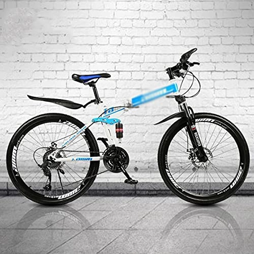 Folding Mountain Bike : T-Day Mountain Bike Mountain Bike 21 / 24 / 27 Speed Steel Frame 26 Inches 3 Spoke Wheel Dual Suspension Folding Bike For Men Woman Adult And Teens(Size:24 Speed, Color:Blue)