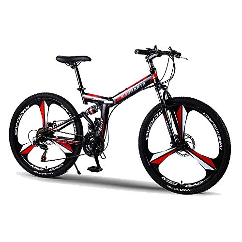 Folding Mountain Bike : TATANE Double Disc Brake Mountain Bike, Soft Tail Frame Adult 24 / 26 Inch Suspension, Foldable 21 / 24 / 27 Speed Outdoor Couple Student Bicycle, Red, 26 inch 24 speed