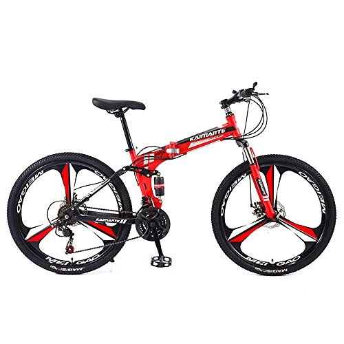 Folding Mountain Bike : TATANE Foldable Mountain Bike, Double Disc Brake Soft Tail Frame Adult 24 / 26 Inch Shock, Foldable 21 / 24 / 27 Speed Outdoor Couple Student Bicycle, Red, 26 inch 21 speed