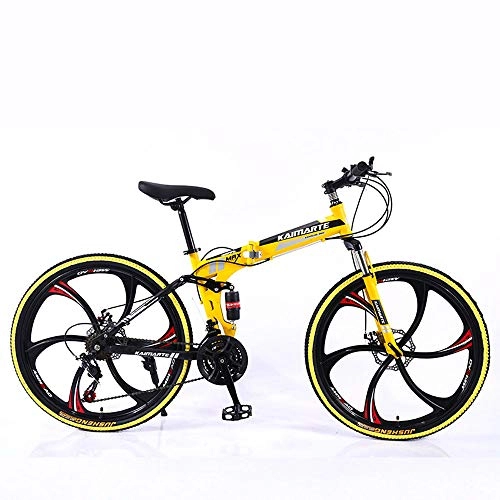 Folding Mountain Bike : TATANE Soft Tail Mountain Bike, Double Disc Brake Adult 24 / 26 Inch Suspension, Foldable 21 / 24 / 27 Speed Outdoor Couple Student Bicycle, Yellow, 26 inch 24 speed