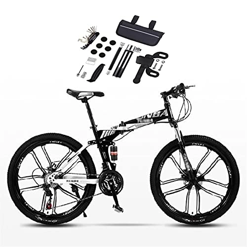 Folding Mountain Bike : Tbagem-Yjr 10 Knife Wheels Mountain 24 Inch Foldable Bicycle, Suitable For Adult Teenagers Mechanical Disc Brake With Full Suspension Color: A-C (Color : C)