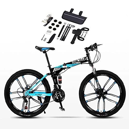 Folding Mountain Bike : Tbagem-Yjr 24 Inch 10 Knife Wheels Mountain Foldable Bicycle, Suitable For Adult Teenagers Mechanical Disc Brake With Full Suspension Color: A-C (Color : A)