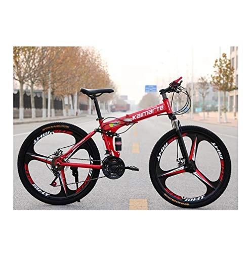 Folding Mountain Bike : Tbagem-Yjr 24 Inch 21 Speed Mountain Bicycle Dual Disc Brakes Sports Leisure City Road Bike (Color : Red)
