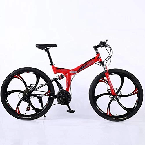 Folding Mountain Bike : Tbagem-Yjr 24 Inch City Road Bicycle 24 Speed Off-road Damping Mountain Bike For Adult (Color : Red)