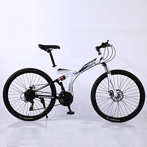Folding Mountain Bike : Tbagem-Yjr 24 Inch Folding Mountain Bike, 24 Speed Double Disc Brake City Road Bicycle (Color : White)
