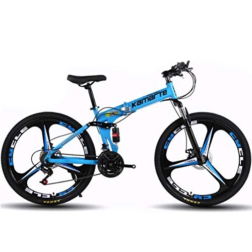 Folding Mountain Bike : Tbagem-Yjr 24 Inch Overall Wheel 27 Speed Unisex Dual Suspension Folding Road Mountain Bikes (Color : Blue)