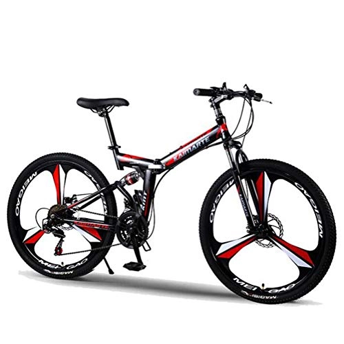 Folding Mountain Bike : Tbagem-Yjr 24 Inch Wheel Mountain Bike Bicycle, Shock Absorption Dual Disc Brakes 27 Speed Folding City Road Bicycle (Color : Black red)
