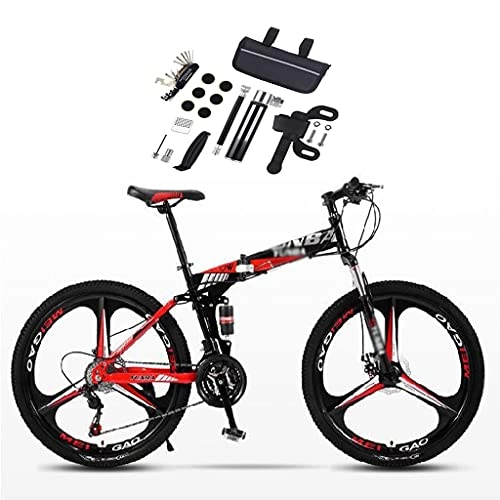 Folding Mountain Bike : Tbagem-Yjr 26 Inches Folding Mountain Bike, 3 Knife Wheel Flagship Version Bicycle Full Suspension MTB Foldable Frame Color: A-D (Color : A)