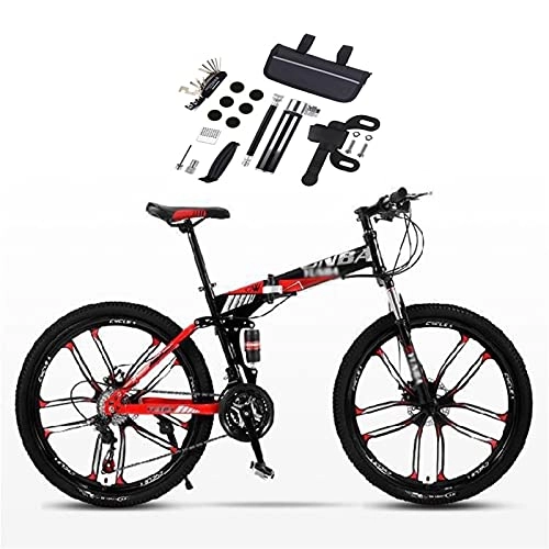 Folding Mountain Bike : Tbagem-Yjr 26 Inches Mountain Bike, Dual Suspension Folding Bike 10 Knife Wheel Ultimate Edition Adult Variable Speed Bicycle Color: A-C (Color : C)