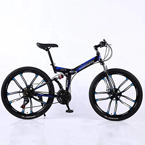 Folding Mountain Bike : Tbagem-Yjr 27 Speed Shock Absorption Shifting Soft Tail Mountain Bike, 24 Inch Wheel Sports Leisure City Road Bicycle (Color : Black blue)