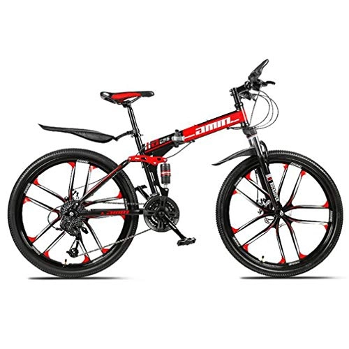 Folding Mountain Bike : Tbagem-Yjr Damping Mountain Bike, Sports Leisure Folding Off Road Freestyle Bivycle 26 Inch - Red (Size : 24 speed)