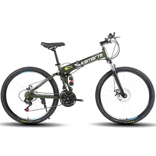 Folding Mountain Bike : Tbagem-Yjr Damping Variable Speed Folding Mountain Bike Bicycle - City Road Bicycle Mens MTB (Color : ArmyGreen, Size : 21 Speed)