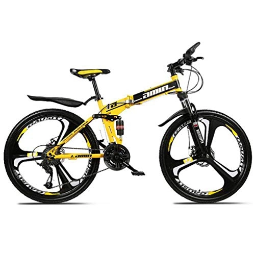 Folding Mountain Bike : Tbagem-Yjr High-carbon Steel Folding Mountain Bike, 26 Inch Wheel Freestyle Bike Bicycle (Color : Yellow, Size : 27 speed)