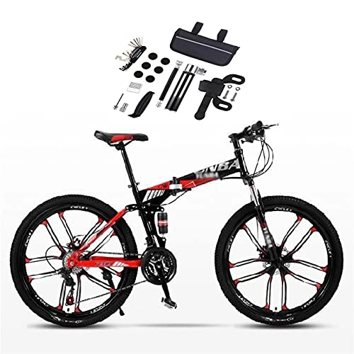 Folding Mountain Bike : Tbagem-Yjr Mountain Dual Suspension 26 Inches Folding Bike, 10 Knife Wheel Ultimate Edition Bike Adult Variable Speed Bicycle Color: A-D (Color : C)