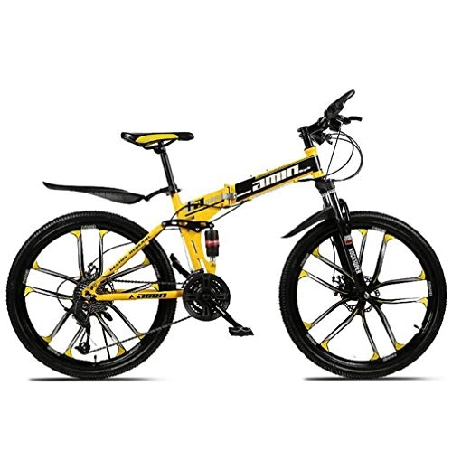 Folding Mountain Bike : Tbagem-Yjr Outdoor Mens Sports Leisure Folding Mountain Bike, 26 Inch Freestyle City Road Bicycle (Color : Yellow, Size : 21 speed)
